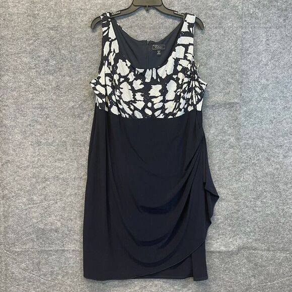DRESSBARN Slimming Sleeveless Ruched Sequin Dress Black White Size 20W Cocktail - Picture 1 of 14